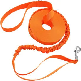 2 Handles Long Dog Leash, 12/20/30/50ft Long Bungee Dog Leashes with Traffic Handle, Shock-Absorbing Elastic Buffer, Double Handles Training Lead (orange-30ft)