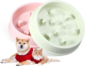 2 Pack Slow Feeder Dog Bowls, Anti-Choking Puzzle Dog Food Bowls for Slower Eating, Personalized Dog Bowls for Puppy Dogs and Cats, Prevents Overeating, Puppy Training (Green Pink)
