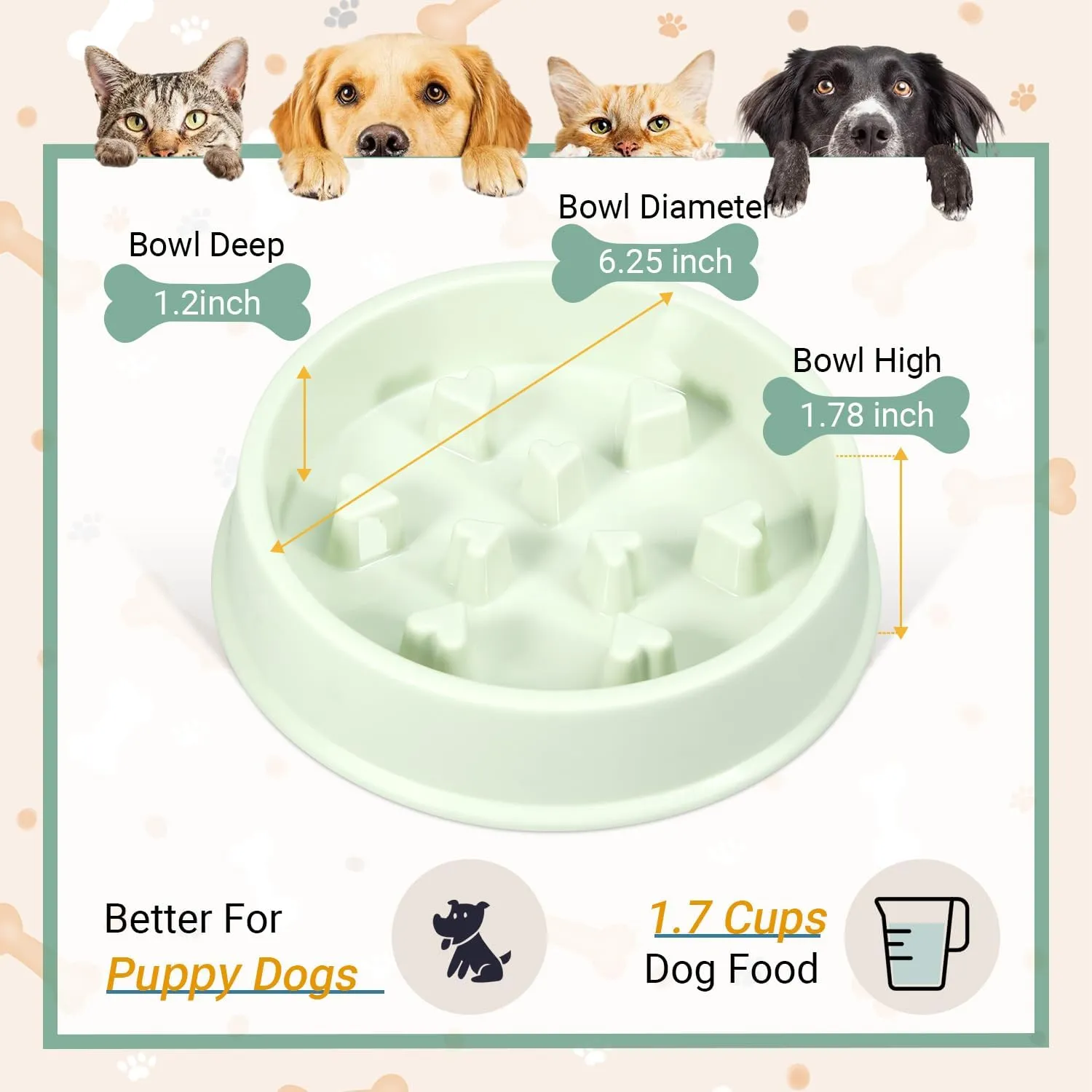 2 Pack Slow Feeder Dog Bowls, Anti-Choking Puzzle Dog Food Bowls for Slower Eating, Personalized Dog Bowls for Puppy Dogs and Cats, Prevents Overeating, Puppy Training (Green Pink)