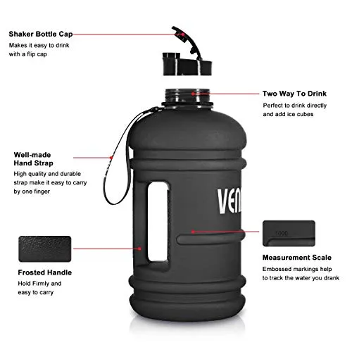 2.2L Water Bottle, Extra Strong Leakproof BPA Free 2.2 Litre Large Water Jug Half Gallon Hydrate Sturdy Ideal for Adults Men Family Sport Gym Fitness Outdoor Cycling Bodybuilding 73oz (Black)