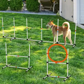 3 PCS Dog Agility Training Equipment Set,Dog Obstacle Course Training Starter Kit Pet Outdoor Game with Adjustable Hurdle, Weave Poles, Jump Ring and Carry Bag for All Dogs