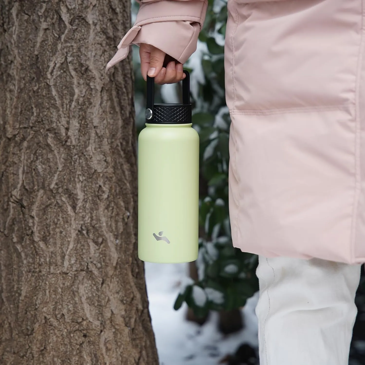 40oz Insulated Water Bottle Stainless Steel Sport Bottles with 3 Lids,Macaron Green