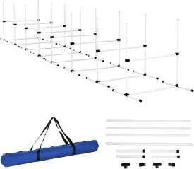 8 Piece Dog Agility Training Equipment Set - Adjustable Height Jumps for Dogs - Portable Dog Training Kit for Backyard, Park or Indoor Use - Includes Carry Bag, White