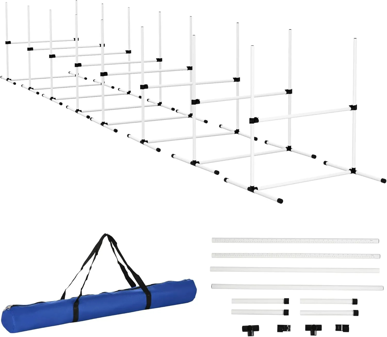 8 Piece Dog Agility Training Equipment Set - Adjustable Height Jumps for Dogs - Portable Dog Training Kit for Backyard, Park or Indoor Use - Includes Carry Bag, White