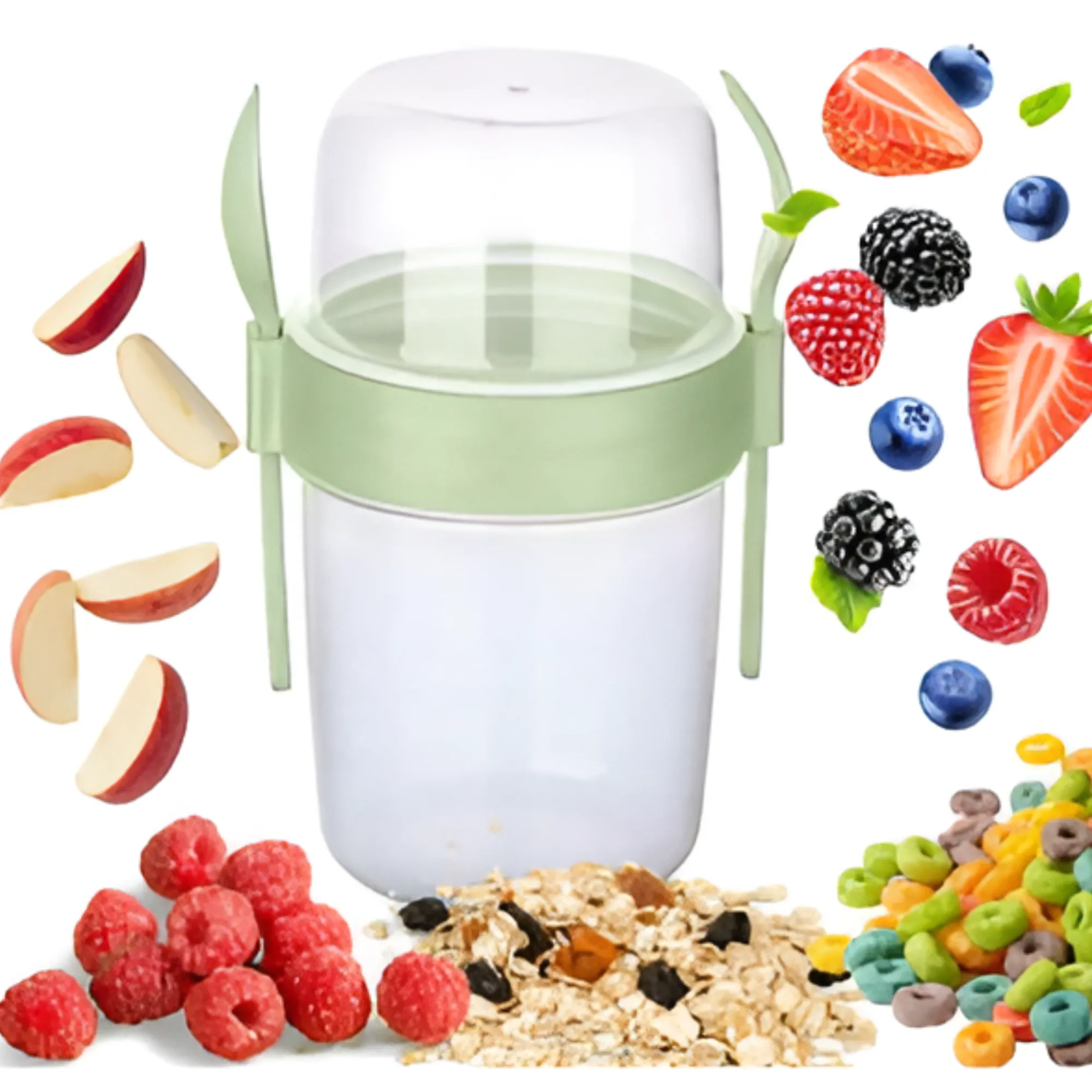 800Ml 2-Layer Sealed Yogurt Cereal Container Set Ap-9452 Green