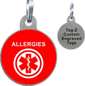 Allergies Medical Alert Pet ID Tags, Custom Printed and Laser Engraved, Stainless Steel Circle Shape Includes Split Ring and Silencer