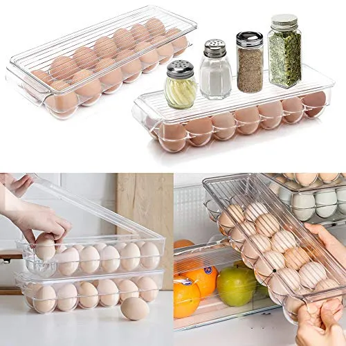 Alpacasso Fridge Organizer Storage Bins Stackable Freezer Kitchen Containers with Handles BPA Clear Organization Fridge Stackable Organizer for Cabinet Drawer and Pantry Pack of 8