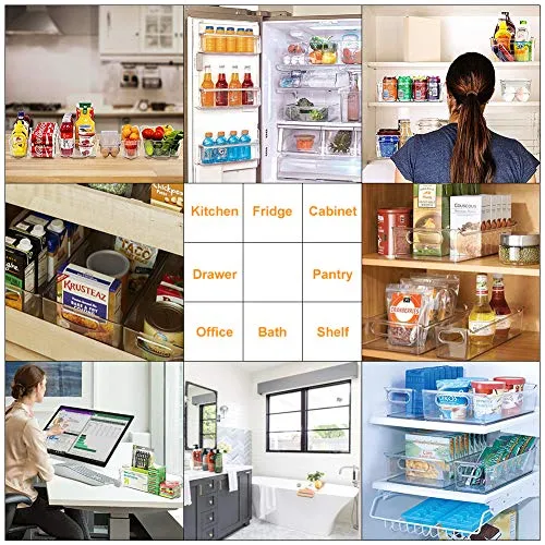 Alpacasso Fridge Organizer Storage Bins Stackable Freezer Kitchen Containers with Handles BPA Clear Organization Fridge Stackable Organizer for Cabinet Drawer and Pantry Pack of 8