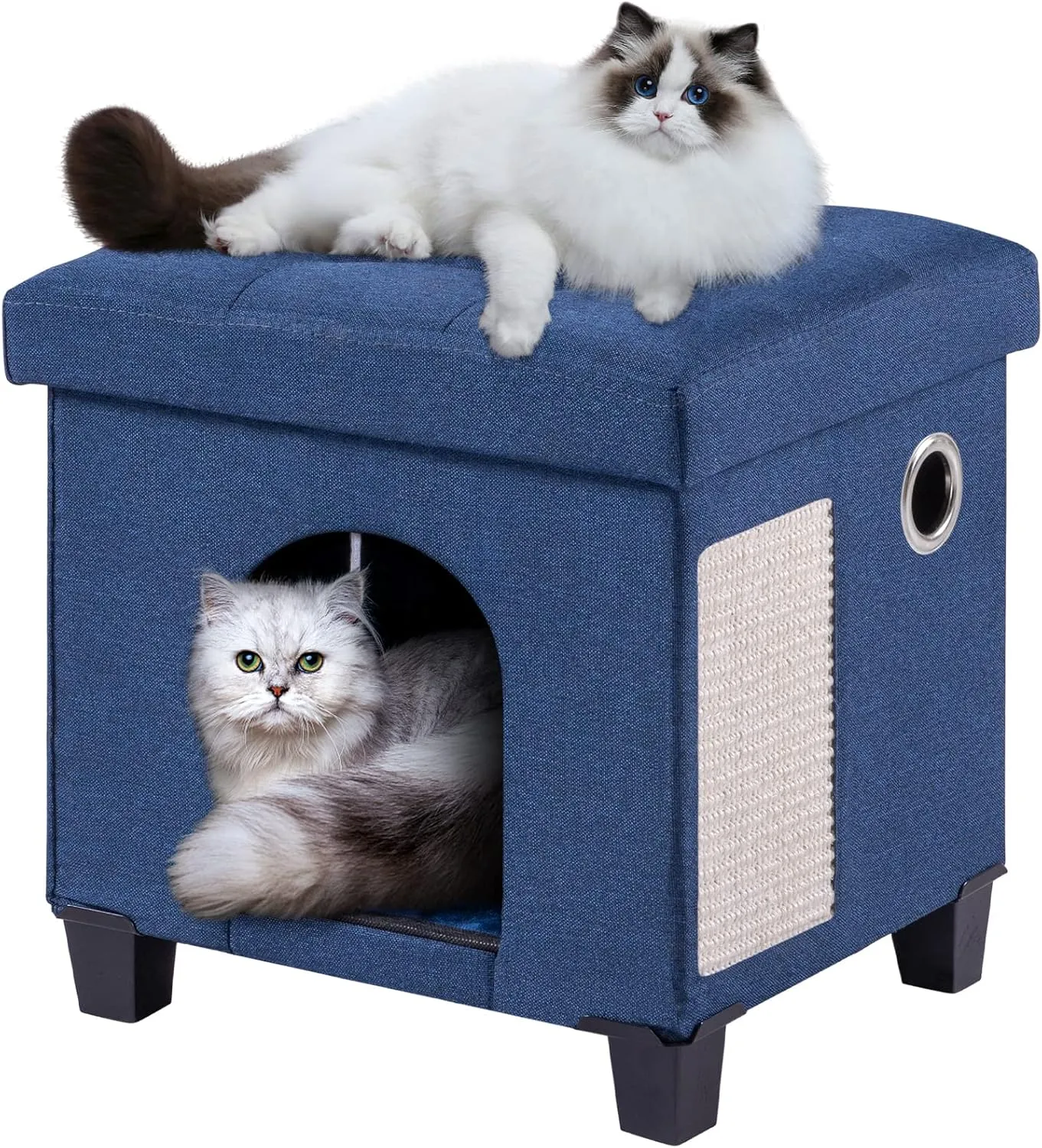 BRIAN & DANY Cat House and Bed, Cat Cave with Scratch Board & Ball, 14.7' x 14.1' x 12.7', Blue