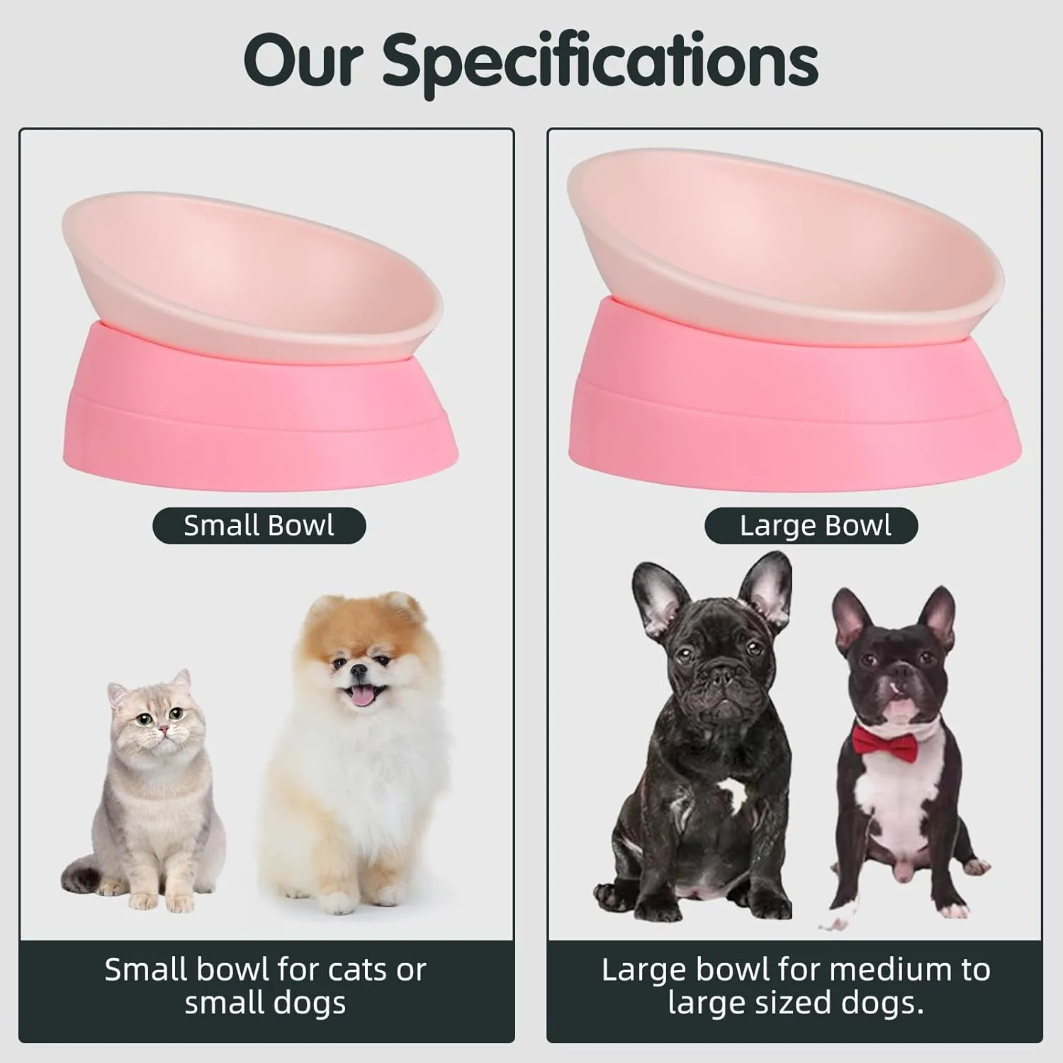 Bulldog Bowl Anti-Slip Dog Cat Dish Detachable Rubber Dog Bowl Pet Sterile Tilted Pet Feeder Slope Base (Pink, 3.5 Cup (Medium/Large Dog))