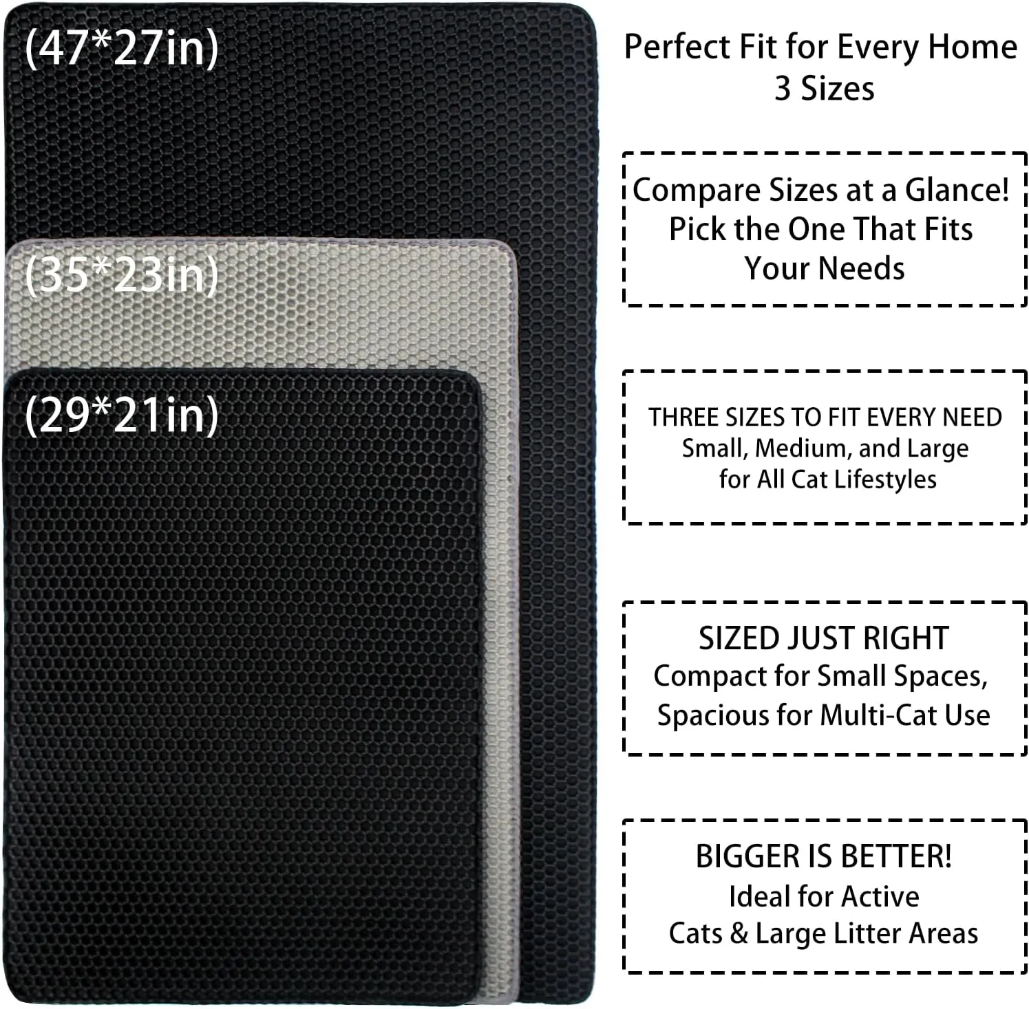 Cat Litter Box Mat Double Layer Trapping Mat Easy-Clean Waterproof Urine Proof(Black 35x24in)