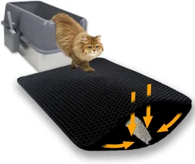 Cat Litter Box Mat Double Layer Trapping Mat Easy-Clean Waterproof Urine Proof(Black 35x24in)