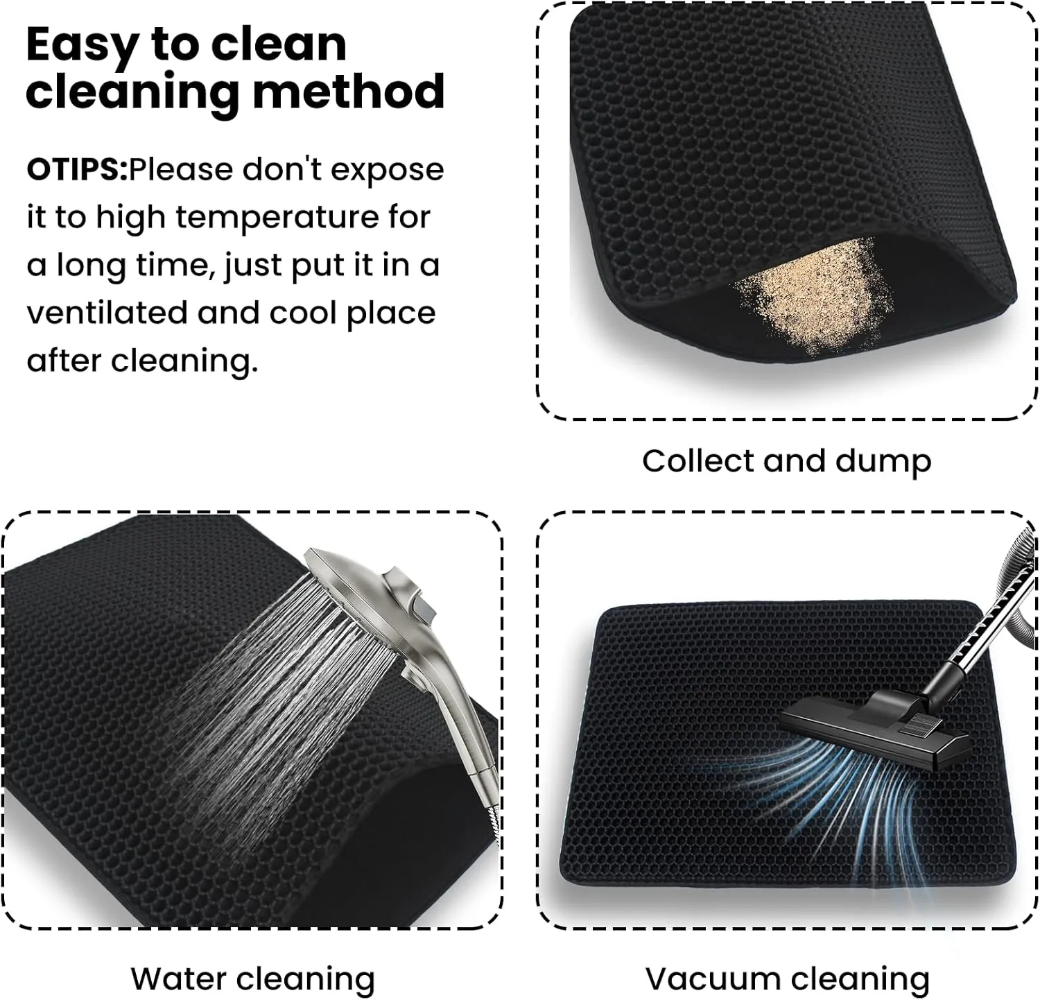 Cat Litter Box Mat Double Layer Trapping Mat Easy-Clean Waterproof Urine Proof(Black 35x24in)