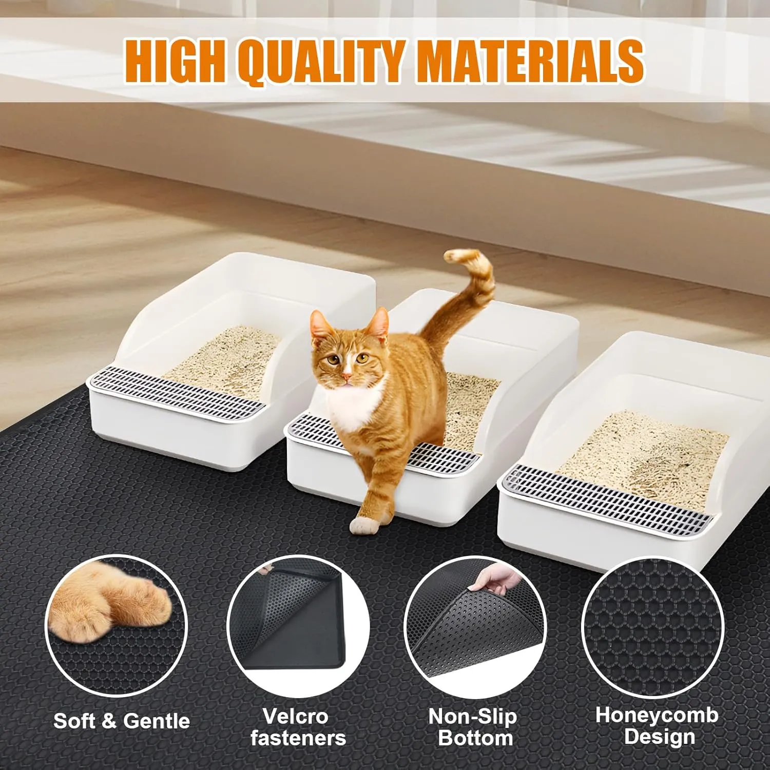 Cat Litter Mat - Extra Large XL 45"x32" Cat Litter Trapping Mat,Honeycomb Double Layer Traps Litter,Washable & Urine Proof,Non-Toxic,Soft EVA Litter Box Mat for Multi-Cat Homes(Black)