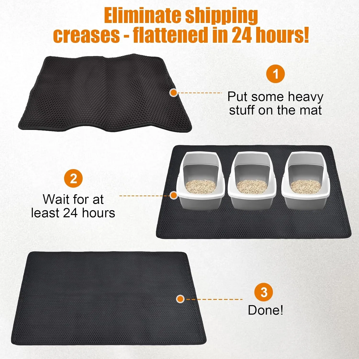Cat Litter Mat - Extra Large XL 45"x32" Cat Litter Trapping Mat,Honeycomb Double Layer Traps Litter,Washable & Urine Proof,Non-Toxic,Soft EVA Litter Box Mat for Multi-Cat Homes(Black)