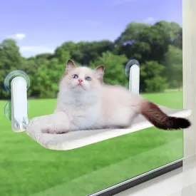 Cat Window Perch Cordless, Foldable Cat Window Bed with 4 Strong Suction Cups, Pet Hommack for Sill, Sturdy Metal Small Animal Seat Shelf with Reversible Cover(Beige)