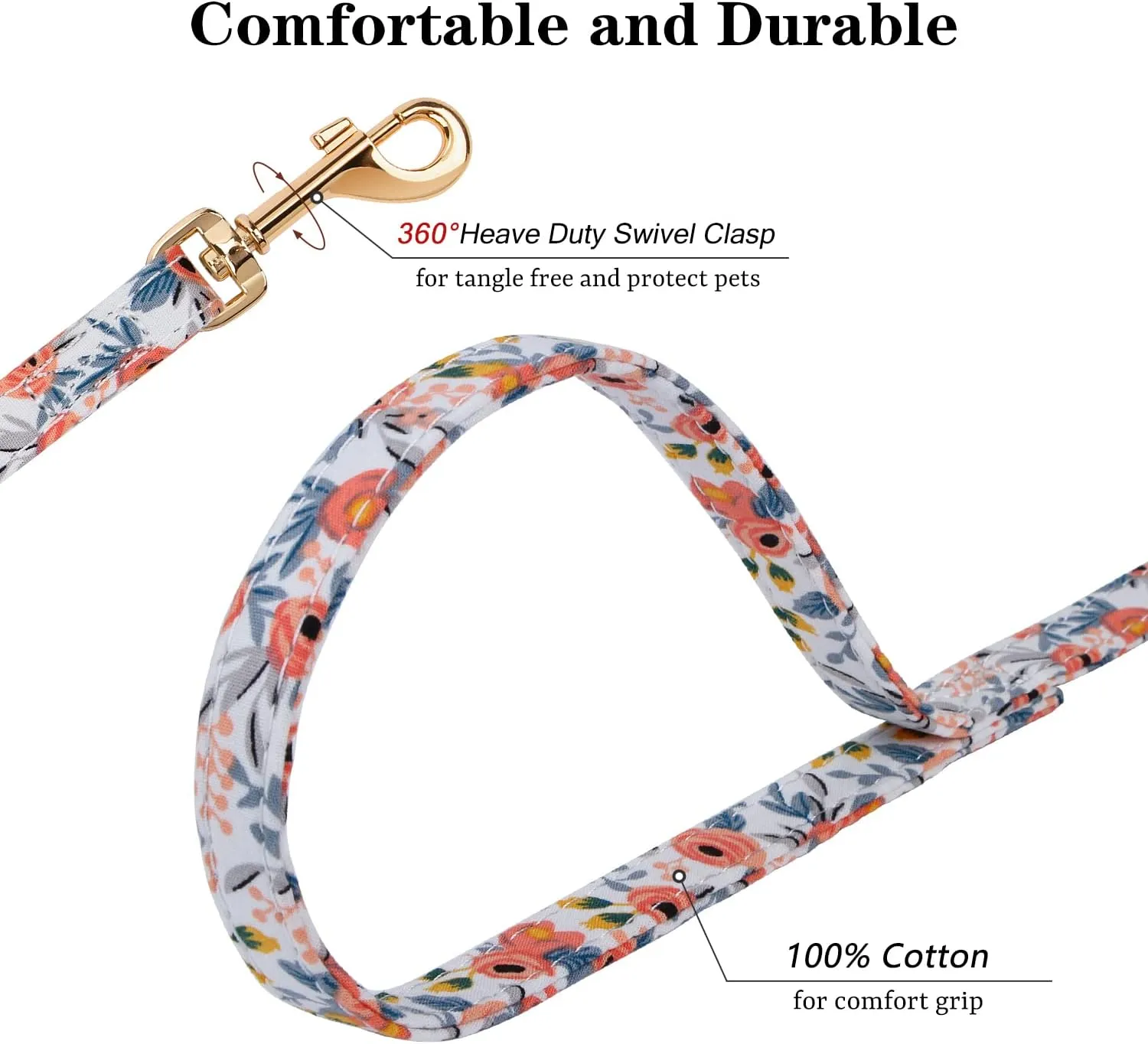 CHEDE No Pull Floral Pattern Dog Harness- Lightweight, Soft, Adjustable Small Harness and Leash Set, Suitable for Puppy Small and Medium-Sized Dog (XS, Orange Rose)