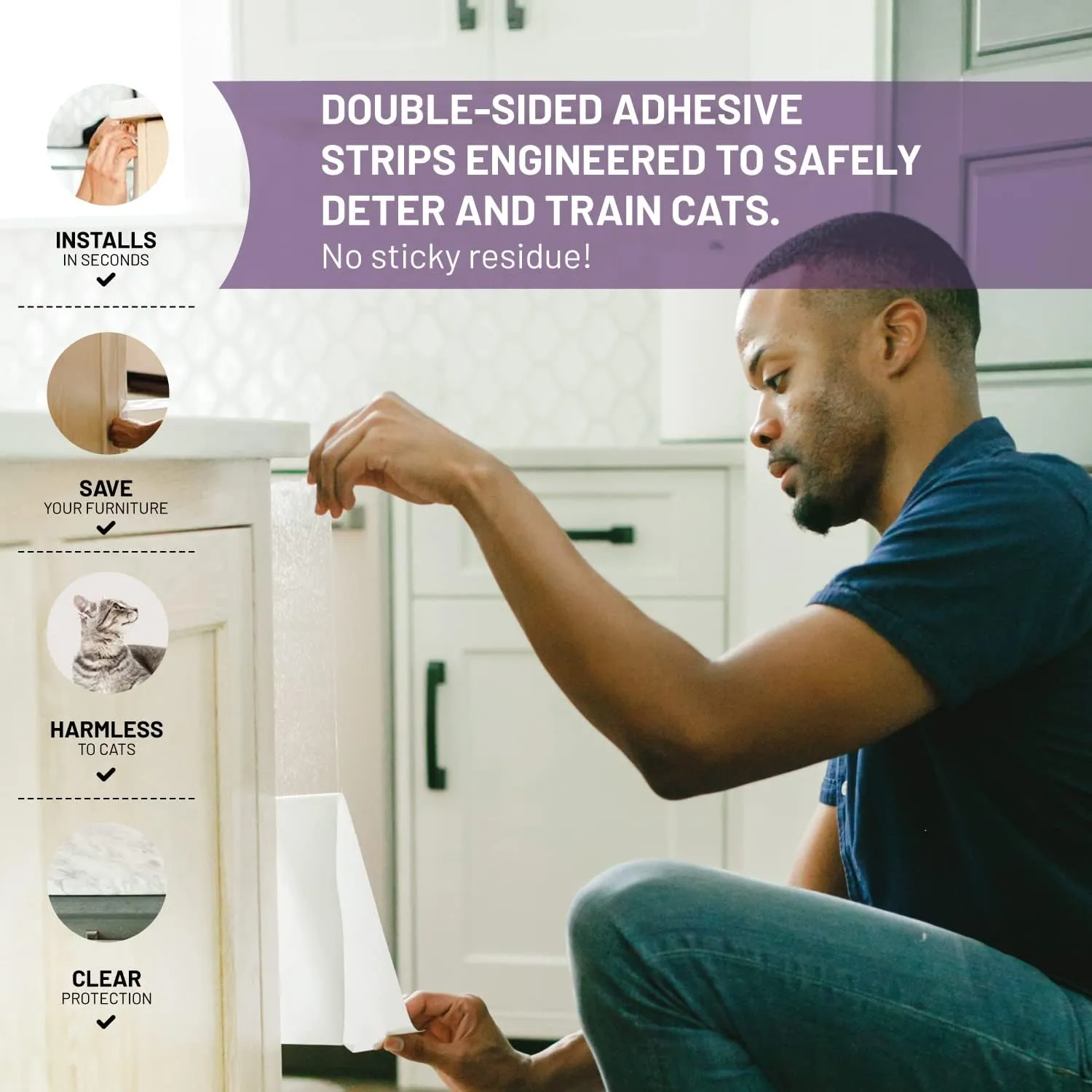 CLAWGUARD Cat Training Tape Strips Deters Cats from Scratching, Clawing or Jumping on Furniture and Surfaces, Clear, Quality, Double Sided Anti Scratch 12x4 Strips for Sofas, Drapes, Screens and More