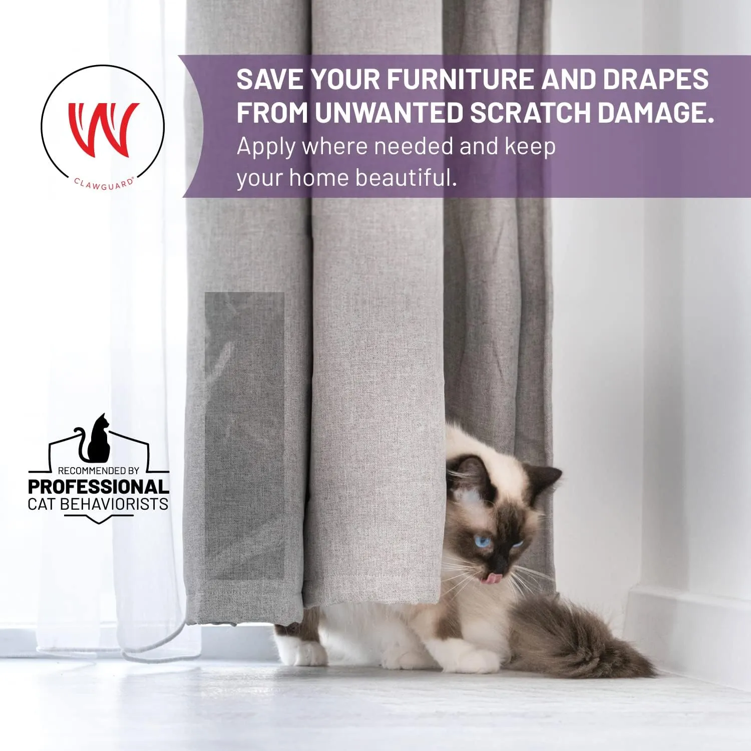 CLAWGUARD Cat Training Tape Strips Deters Cats from Scratching, Clawing or Jumping on Furniture and Surfaces, Clear, Quality, Double Sided Anti Scratch 12x4 Strips for Sofas, Drapes, Screens and More