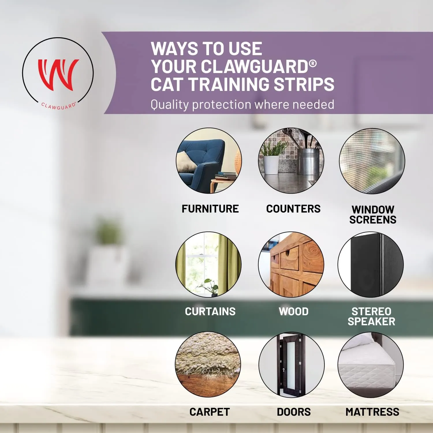 CLAWGUARD Cat Training Tape Strips Deters Cats from Scratching, Clawing or Jumping on Furniture and Surfaces, Clear, Quality, Double Sided Anti Scratch 12x4 Strips for Sofas, Drapes, Screens and More