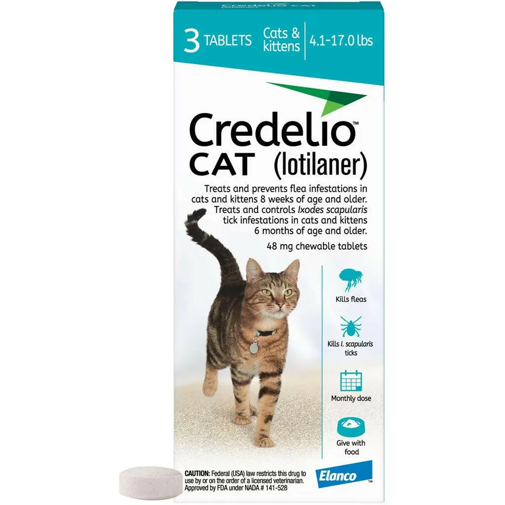 Credelio Chewable Tablets for Cats (Lotilaner), 4.1-17 lbs, (Teal Box)