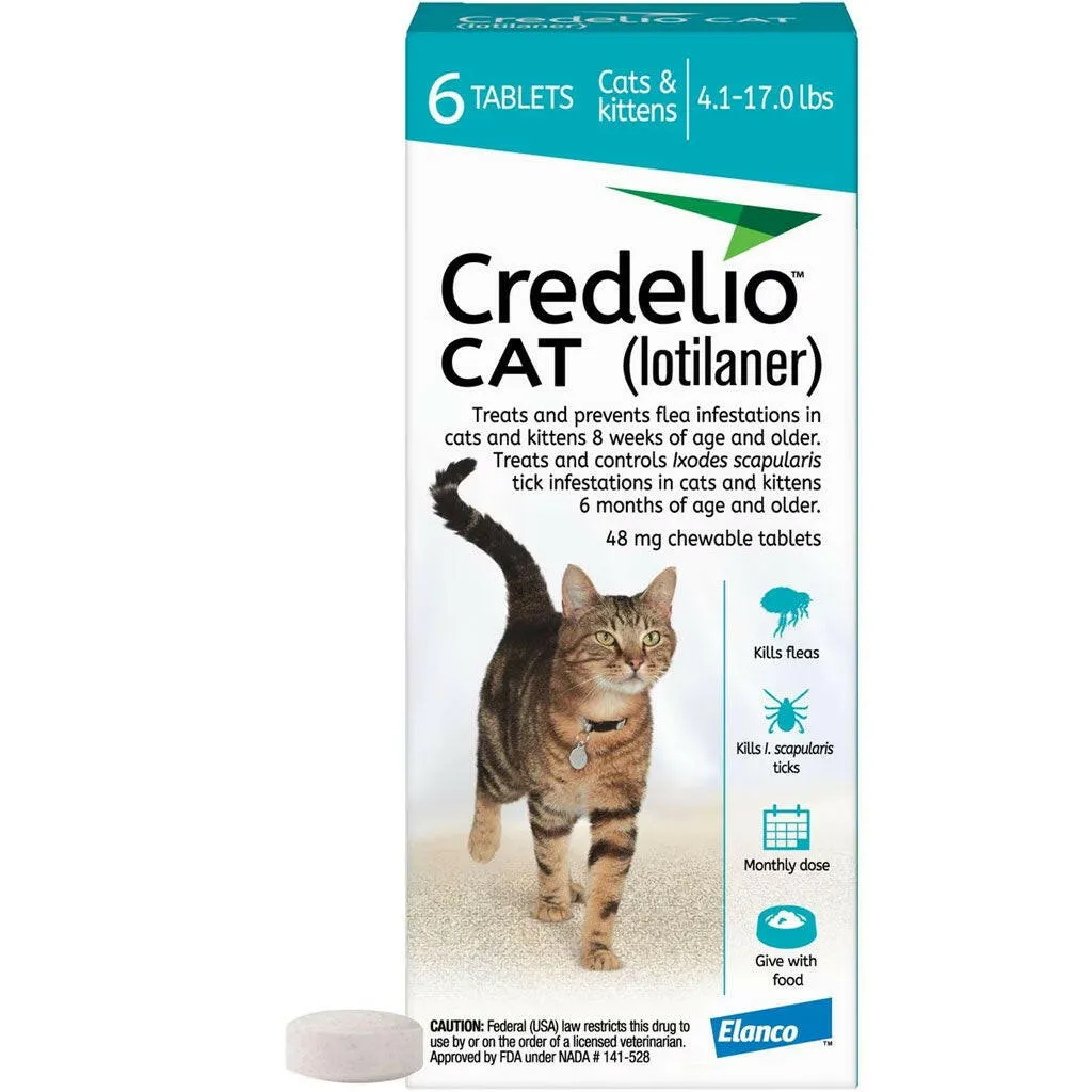 Credelio Chewable Tablets for Cats (Lotilaner), 4.1-17 lbs, (Teal Box)