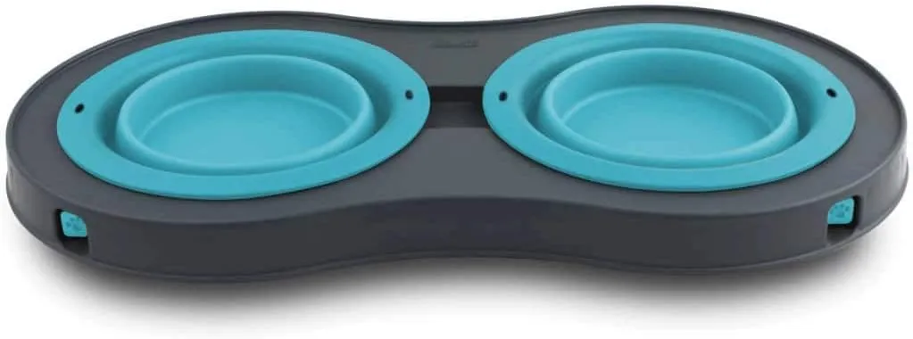 Dexas Popware for Pets Double Elevated Pet Feeder, Small, Gray/Blue