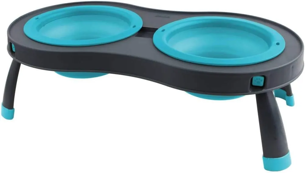 Dexas Popware for Pets Double Elevated Pet Feeder, Small, Gray/Blue