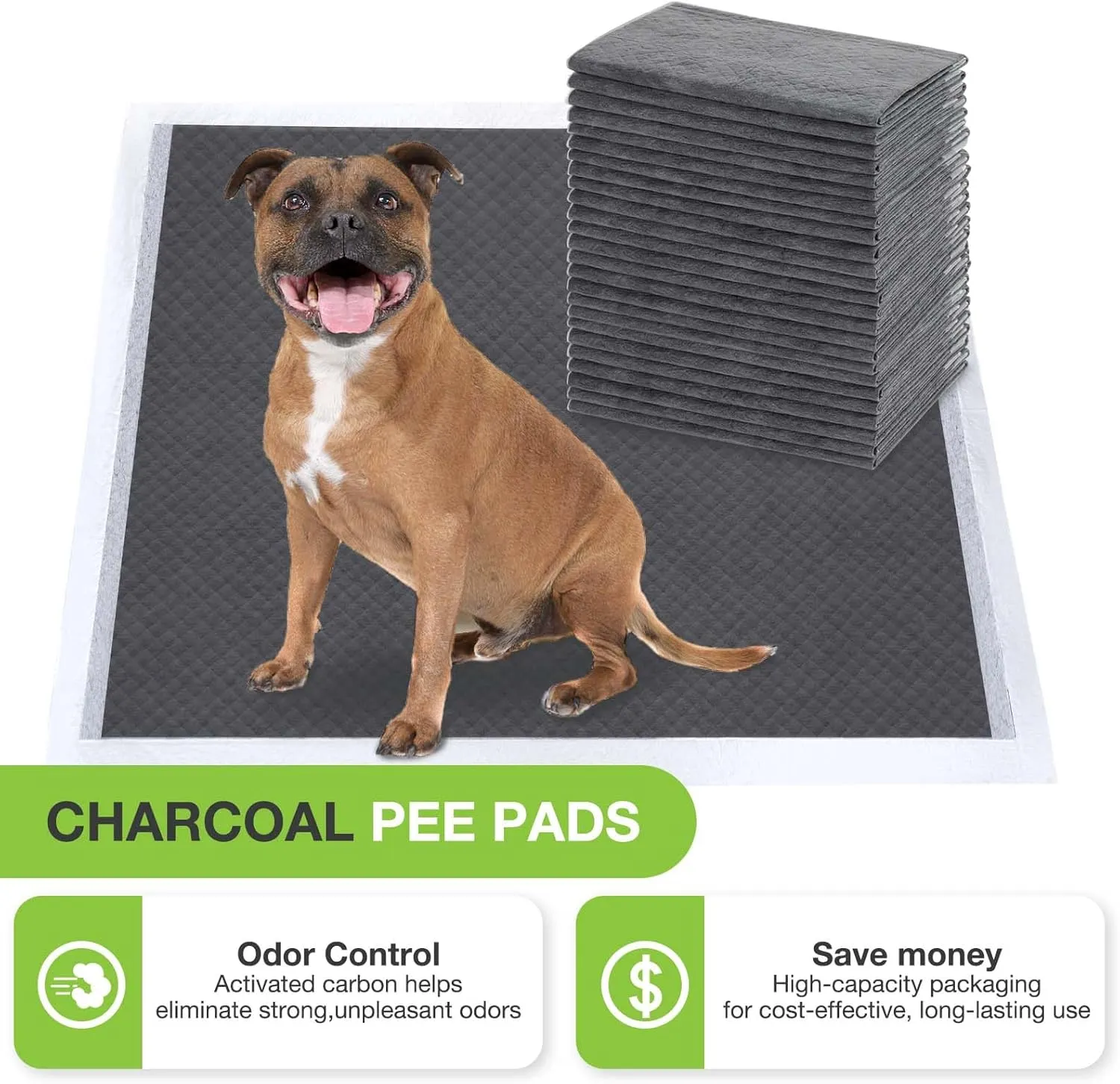 Disposable Dog Pee Pads, 24" x 36" Odor-Control Bamboo Charcoal Fiber Puppy Pads, Super Absorbent & Leak Proof Pet Training Pads, Quick Dry for Dogs, Cats and Rabbits - 20 Counts