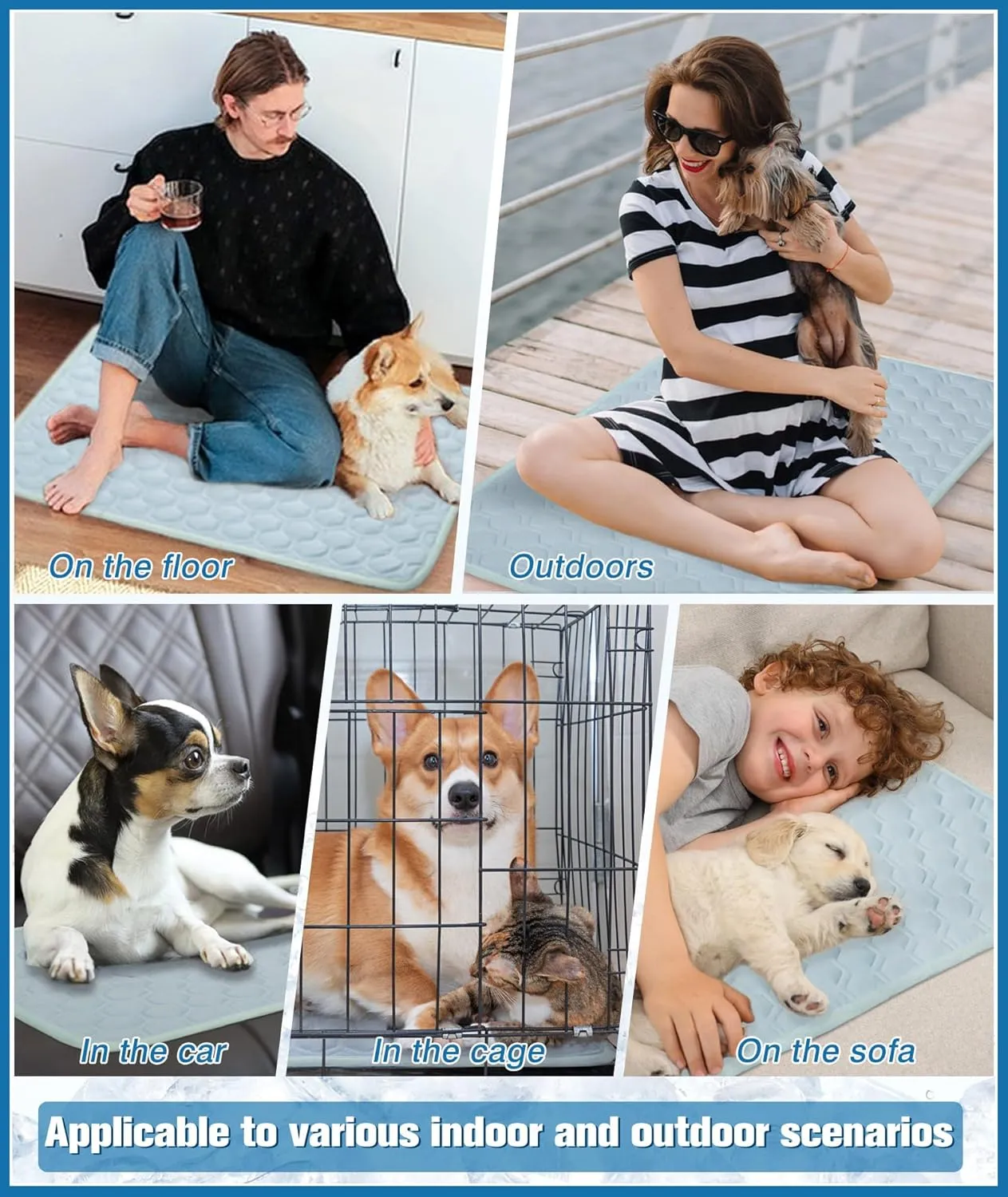 Dog Cooling Mat for Summer Self-Cooling Mat for Dogs & Cats Summer Cooler Outdoor Dog Cool Pad Washable, Portable & Non-Toxic, High-Tech Fabric Cool Bed for Crates, Sofas, Cars (38"x27", Large)