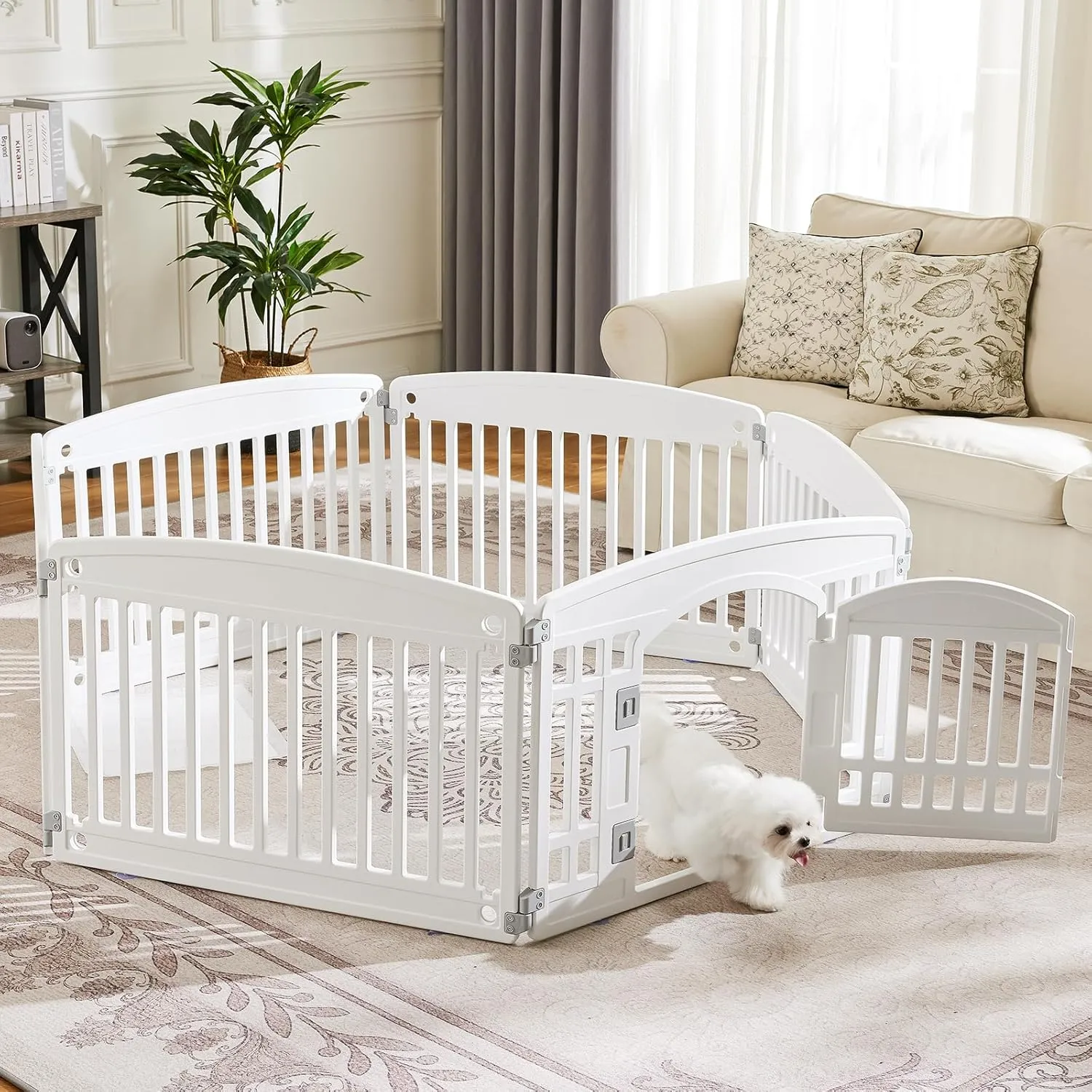 Dog Playpen 6-Panel 24" | Safe & Secure Indoor/Outdoor Pet Fence | Folding & Portable | 35 x 35 x 24IN, Ideal for Small to Medium Dogs | Easy to Clean White