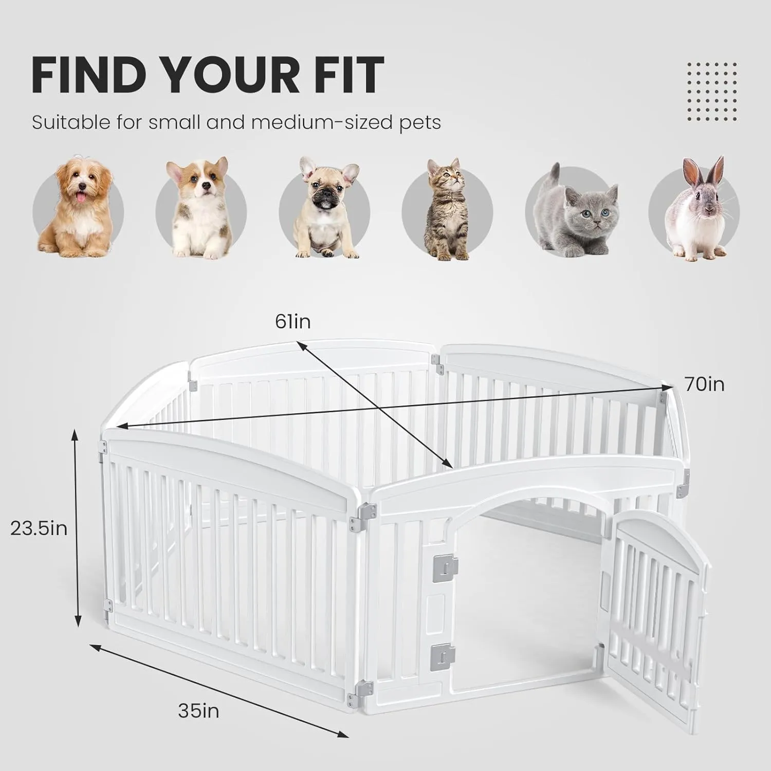 Dog Playpen 6-Panel 24" | Safe & Secure Indoor/Outdoor Pet Fence | Folding & Portable | 35 x 35 x 24IN, Ideal for Small to Medium Dogs | Easy to Clean White