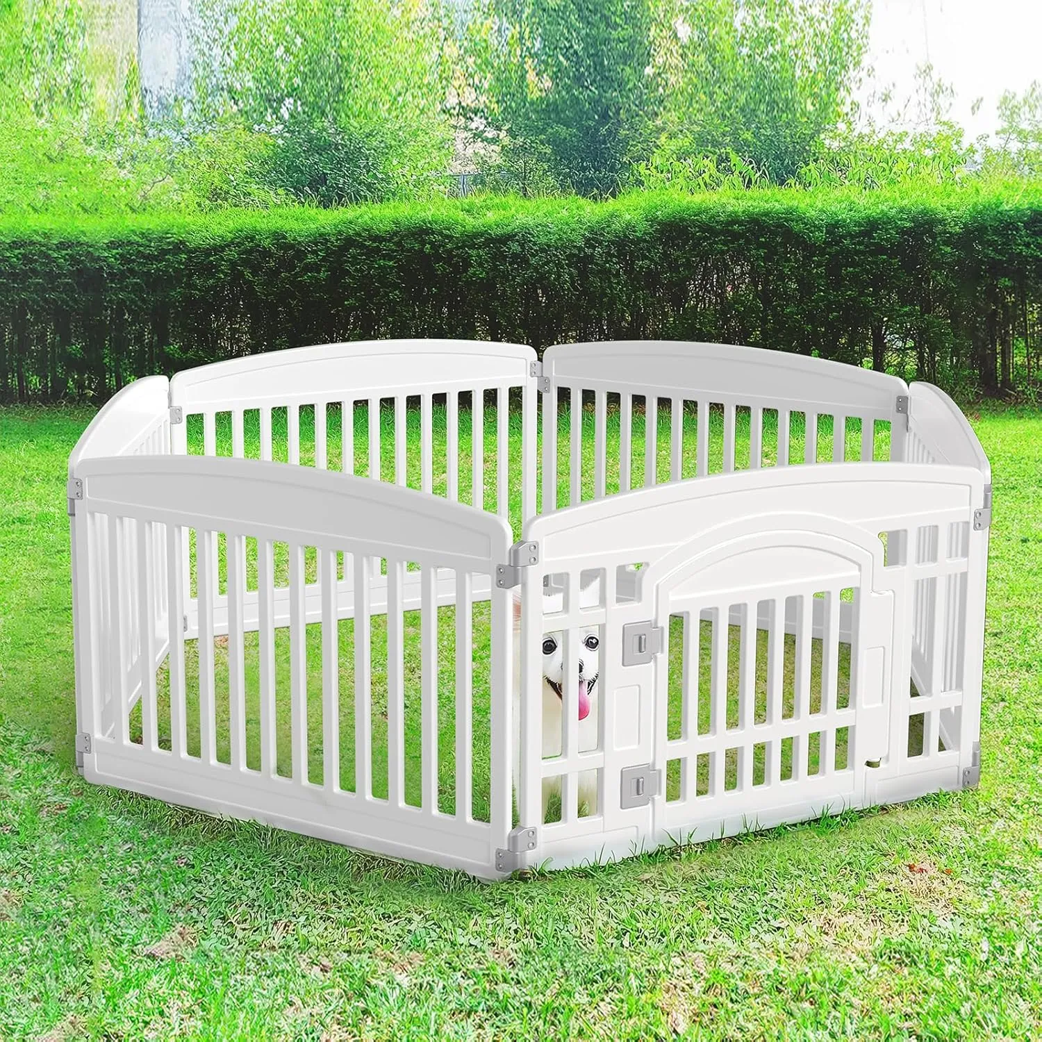 Dog Playpen 6-Panel 24" | Safe & Secure Indoor/Outdoor Pet Fence | Folding & Portable | 35 x 35 x 24IN, Ideal for Small to Medium Dogs | Easy to Clean White