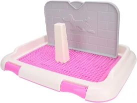Dog Potty Tray, Dog Scheduled Urination Indoor Puppy Potty Pad Floor Tray Dog Toilet Cat Potty Fence Dog Toilet Pad Dog Training Pad Holder Tray with Removable Post for Dog Toilet(Pink)