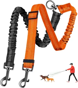 Double Dog Leash - 360Swivel Tangle Free Splitter Attachment, 2 Dogs Multi-Functional Leashes, Dual Rope for Outdoor Walk Train Small Medium Large Two Pet, Orange