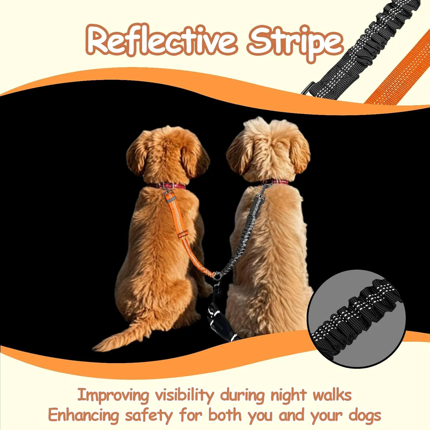 Double Dog Leash - 360Swivel Tangle Free Splitter Attachment, 2 Dogs Multi-Functional Leashes, Dual Rope for Outdoor Walk Train Small Medium Large Two Pet, Orange