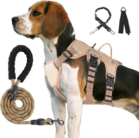 Escape Proof Dog Harness Medium Sized Six Point Adjustable, Soft Padded Full Body No Pull Dog Harness and Leash Set, Reflective Dog Vest Harness with Handle, (Brown, Small)