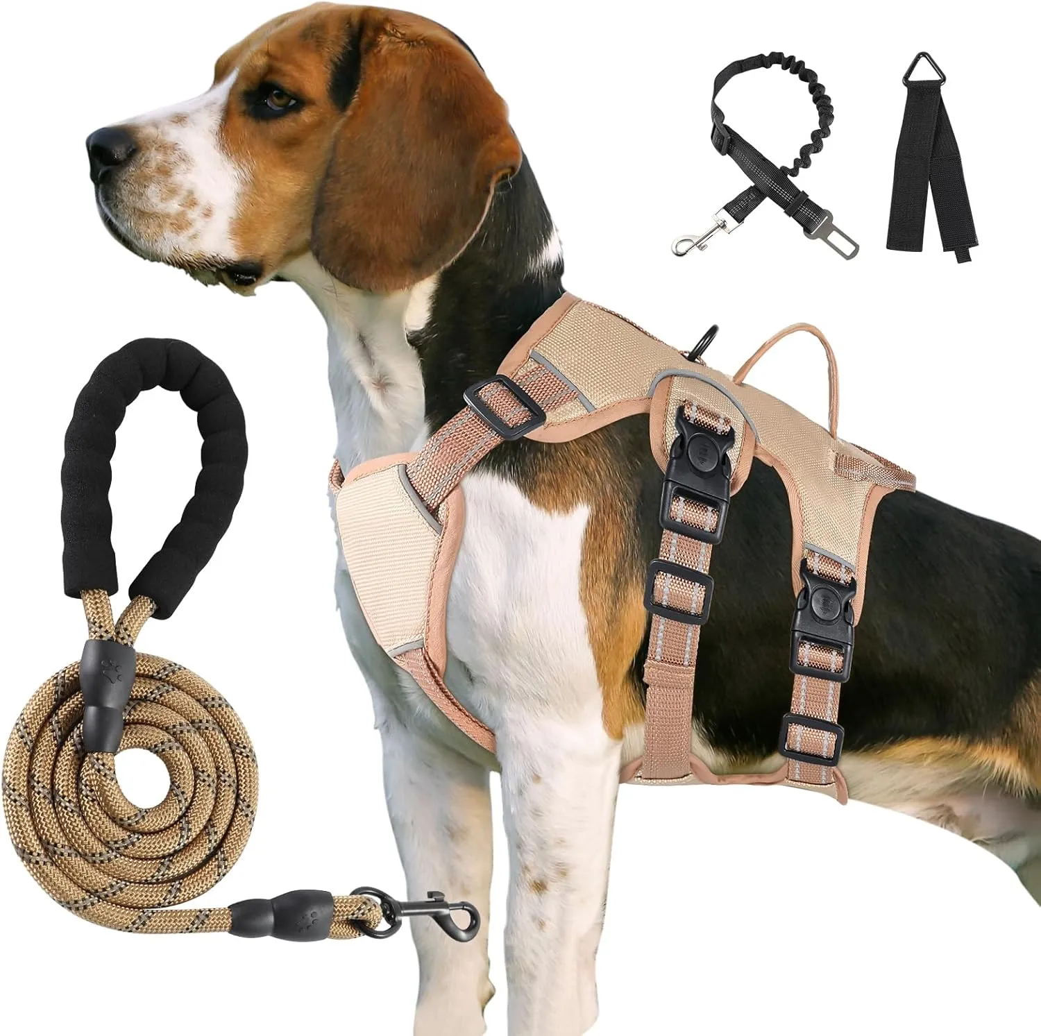 Escape Proof Dog Harness Medium Sized Six Point Adjustable, Soft Padded Full Body No Pull Dog Harness and Leash Set, Reflective Dog Vest Harness with Handle, (Brown, Small)