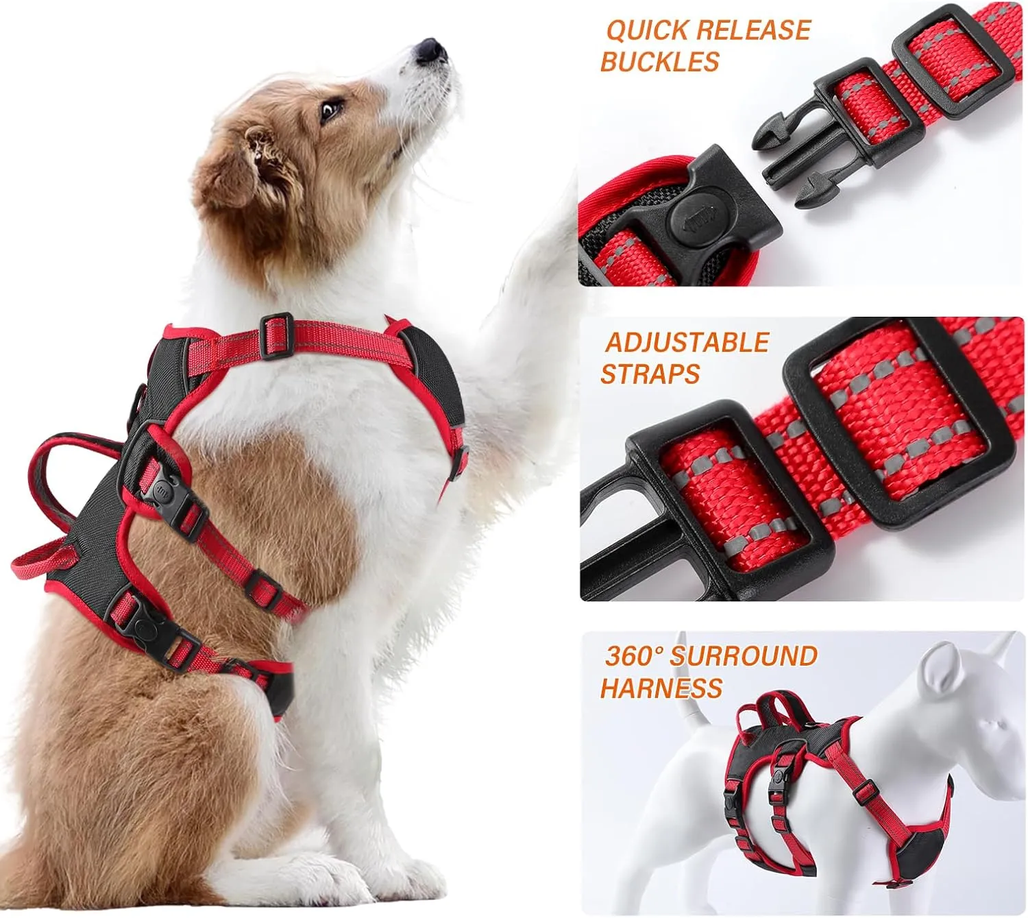 Escape Proof Dog Harness Medium Sized Six Point Adjustable, Soft Padded Full Body No Pull Dog Harness and Leash Set, Reflective Dog Vest Harness with Handle, (Brown, Small)