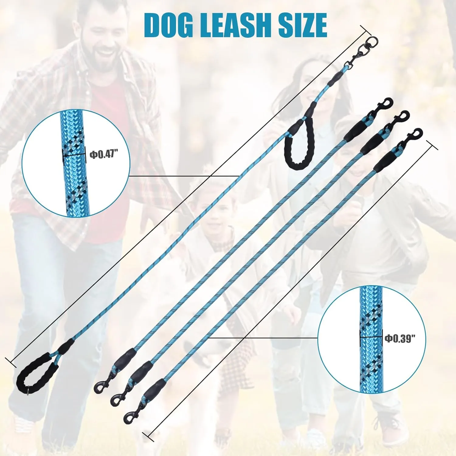 Exceptional 360 Anti-Tangle & No Pull Dual Dog Leash - Double Handle & Reflective for Small & Medium Dogs (Blue, 2 Way)