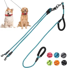 Exceptional 360 Anti-Tangle & No Pull Dual Dog Leash - Double Handle & Reflective for Small & Medium Dogs (Blue, 2 Way)