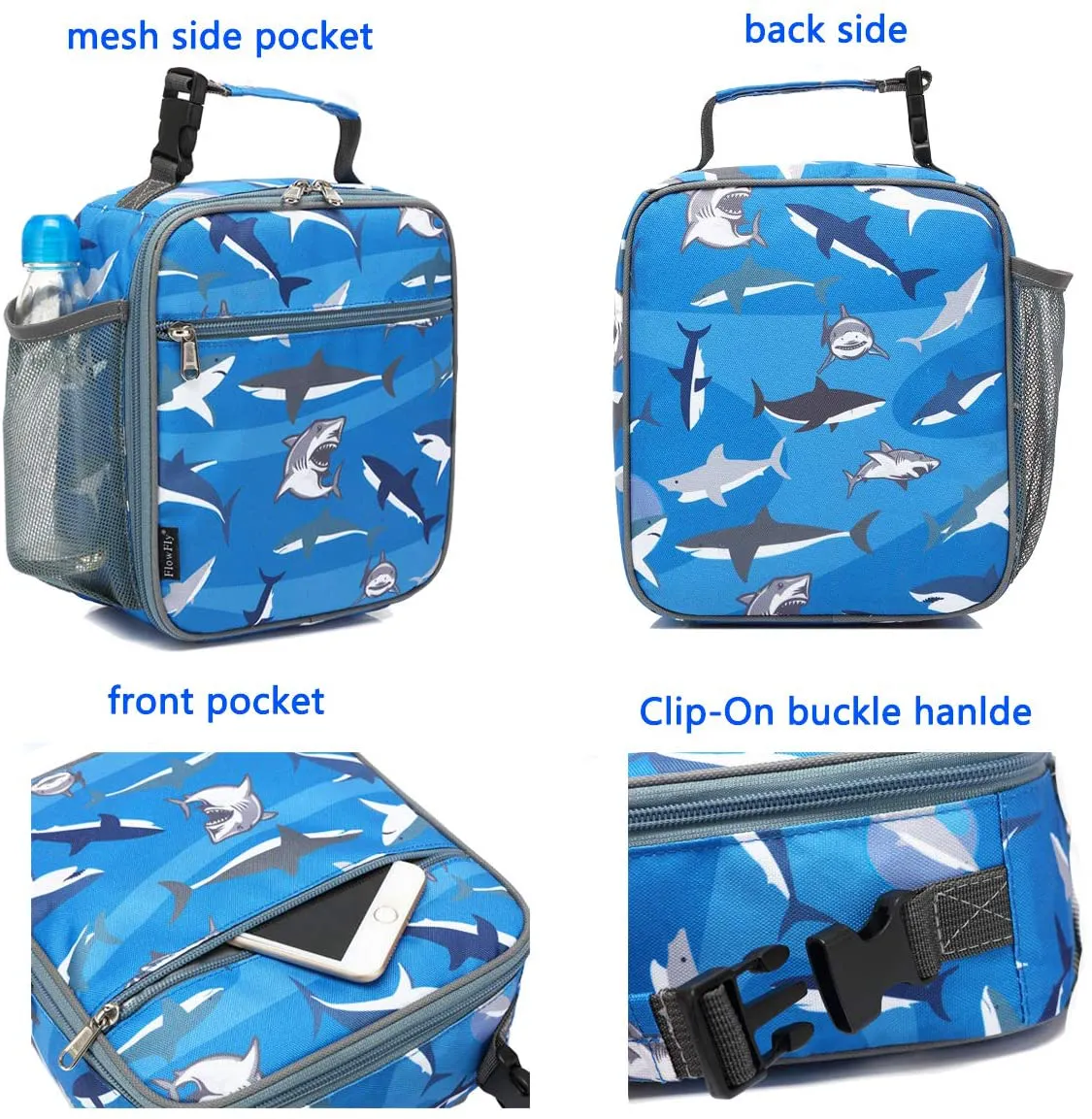 FlowFly Kids Lunch box Insulated Soft Bag Mini Cooler Back to School Thermal Meal Tote Kit for Girls, Boys, Astronaut