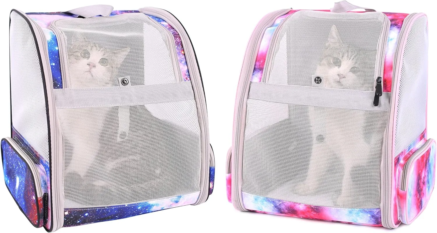 Galaxy Pink Pet Carrier Backpack for Cats and Small Dogs, Backpack for Kitten Bunny Airline Approved Travel Hiking Camping Cat Vet Book Bag (Ventilation)