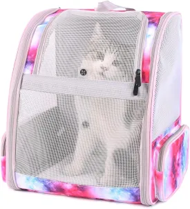 Galaxy Pink Pet Carrier Backpack for Cats and Small Dogs, Backpack for Kitten Bunny Airline Approved Travel Hiking Camping Cat Vet Book Bag (Ventilation)