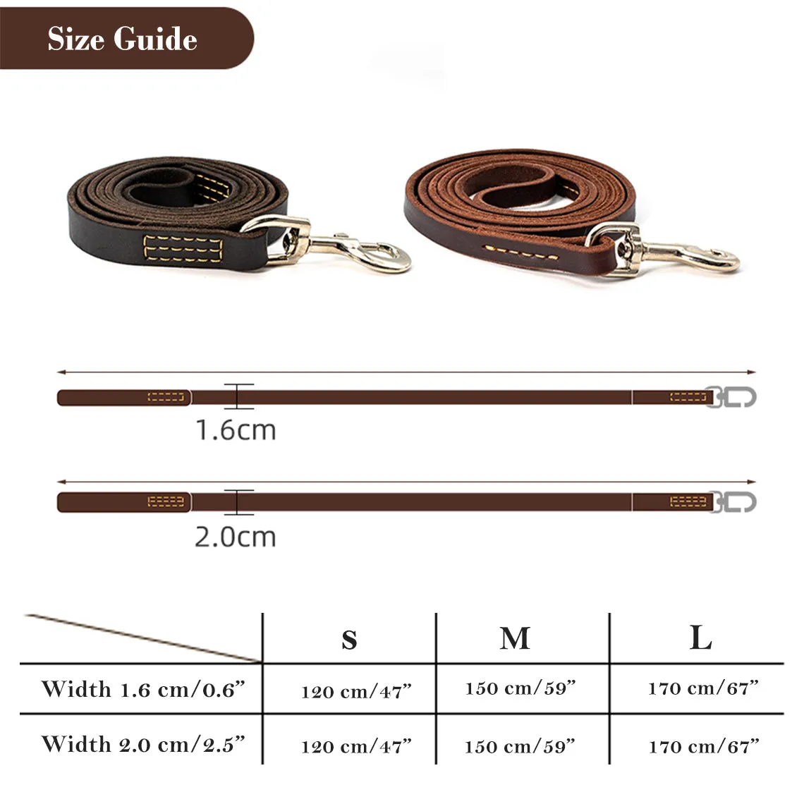 Genuine Leather Dog Leash - Dark Brown