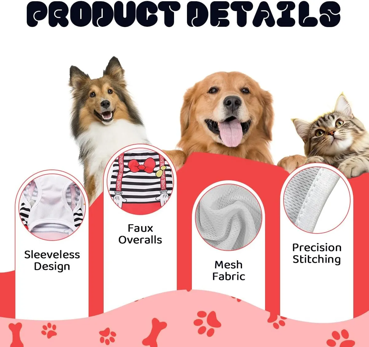 Girl Dog Clothes Dog Cooling Vest for Summer Breathable Mesh Cat Outfit Pet Red Bow Stripe Print Pullover Sleeveless Soft Dogs Tank Top X-Small