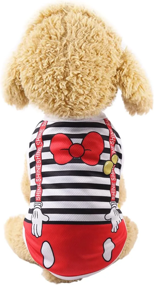 Girl Dog Clothes Dog Cooling Vest for Summer Breathable Mesh Cat Outfit Pet Red Bow Stripe Print Pullover Sleeveless Soft Dogs Tank Top X-Small