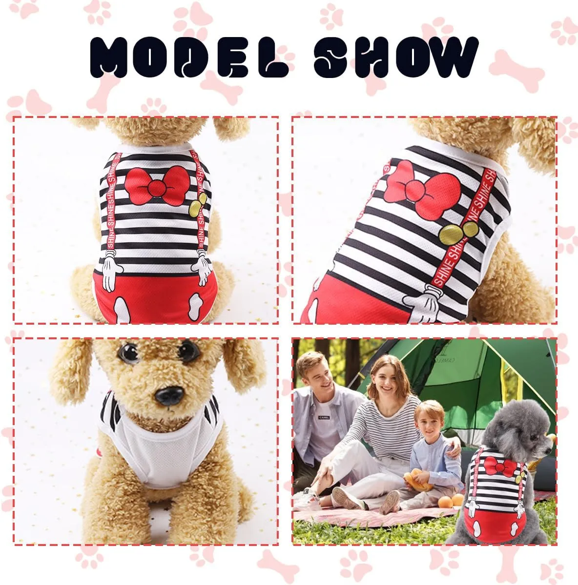 Girl Dog Clothes Dog Cooling Vest for Summer Breathable Mesh Cat Outfit Pet Red Bow Stripe Print Pullover Sleeveless Soft Dogs Tank Top X-Small
