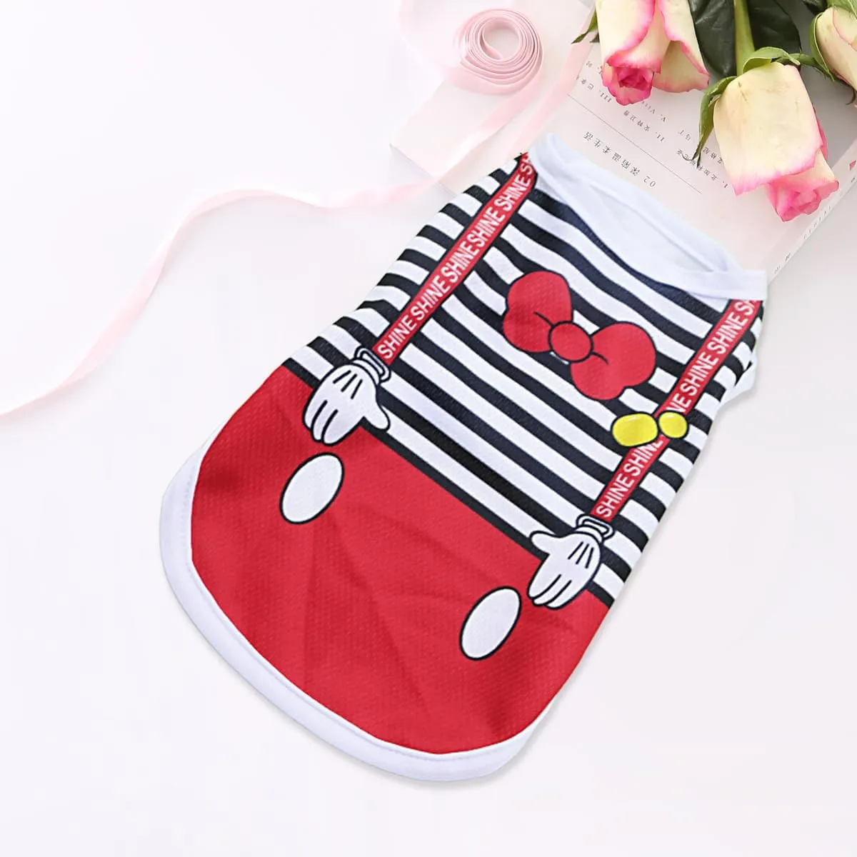 Girl Dog Clothes Dog Cooling Vest for Summer Breathable Mesh Cat Outfit Pet Red Bow Stripe Print Pullover Sleeveless Soft Dogs Tank Top X-Small