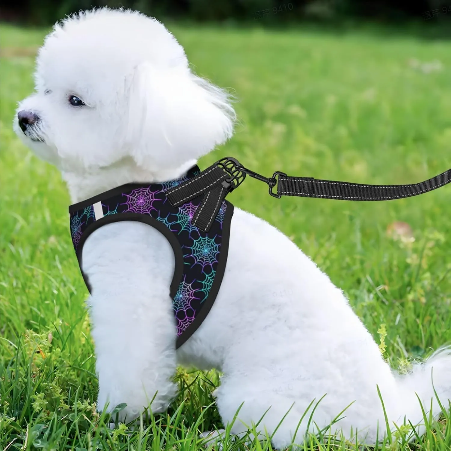 Glow Neon Spiderweb Small Reflective Pet Harness Vest with Leash Escape Proof Dog Harness Large
